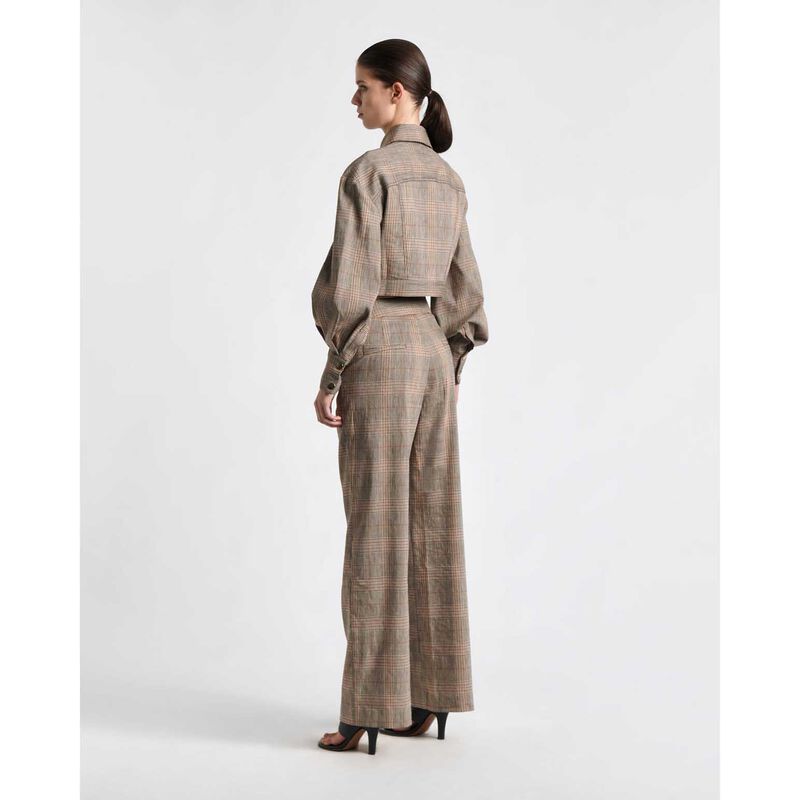 Cue European Linen Wool Check Cropped Jacket image number 1